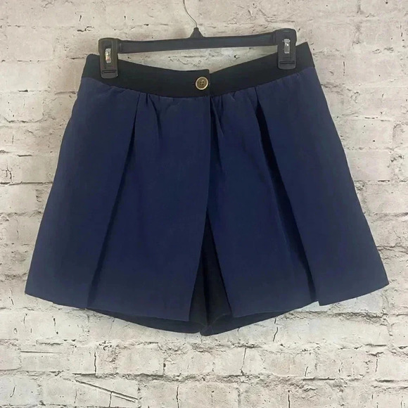 Anthropologie Cartonnier Skort Shorts Sz 2 Navy Blue Black Wool Polyester Preppy - Picture 1 of 6